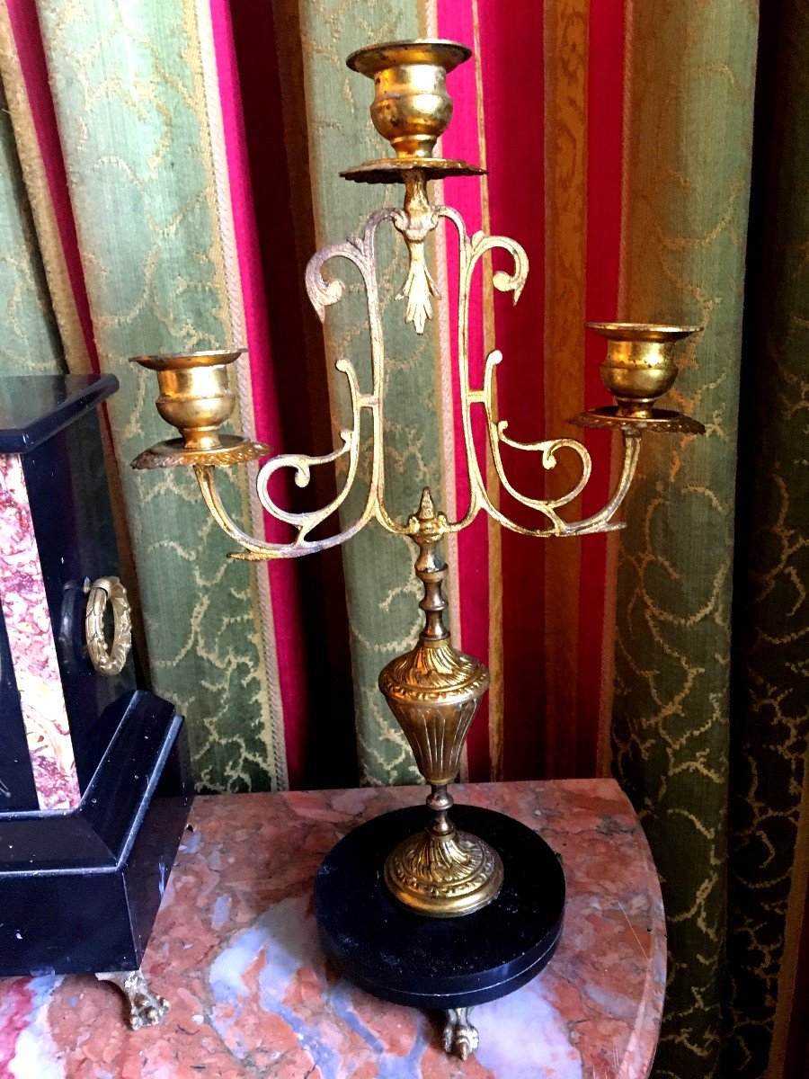Napoleon III Pendulum In Black Marble From Carrara And Cévennes And Torches Three Branches-photo-3