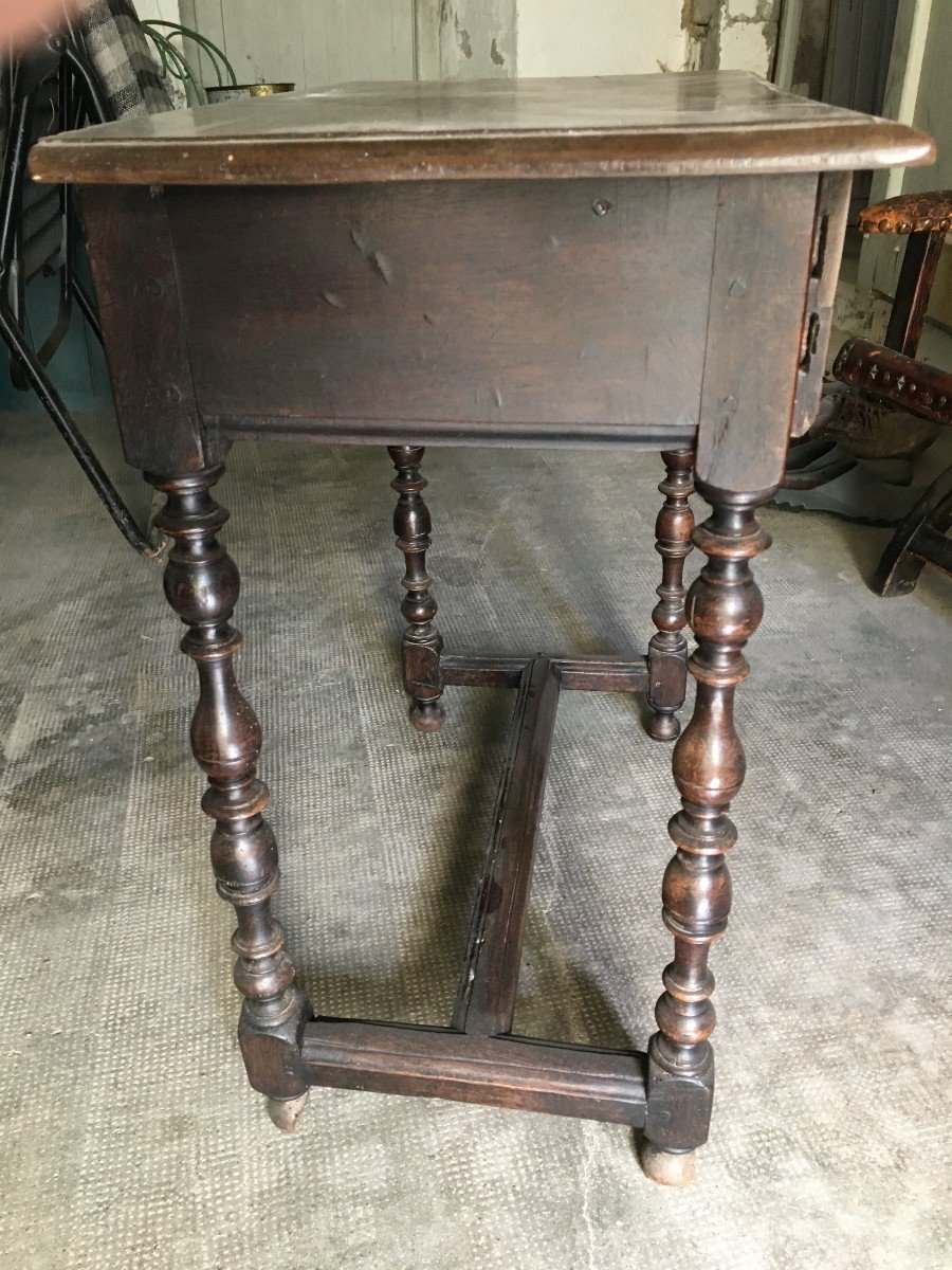 Very Beautiful Small 17th Century Table In Stained Walnut A Drawer Baluster Feet With Spacer-photo-3