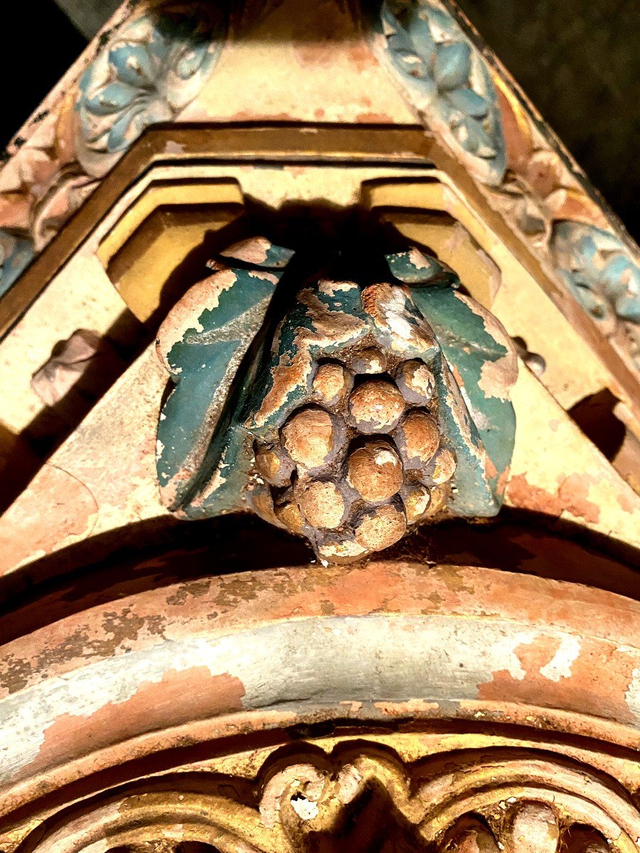 Paire De Rares Grandes Consoles d'Appliques Ornementale En Terre Cuite Polychromée d'époque 19è-photo-3