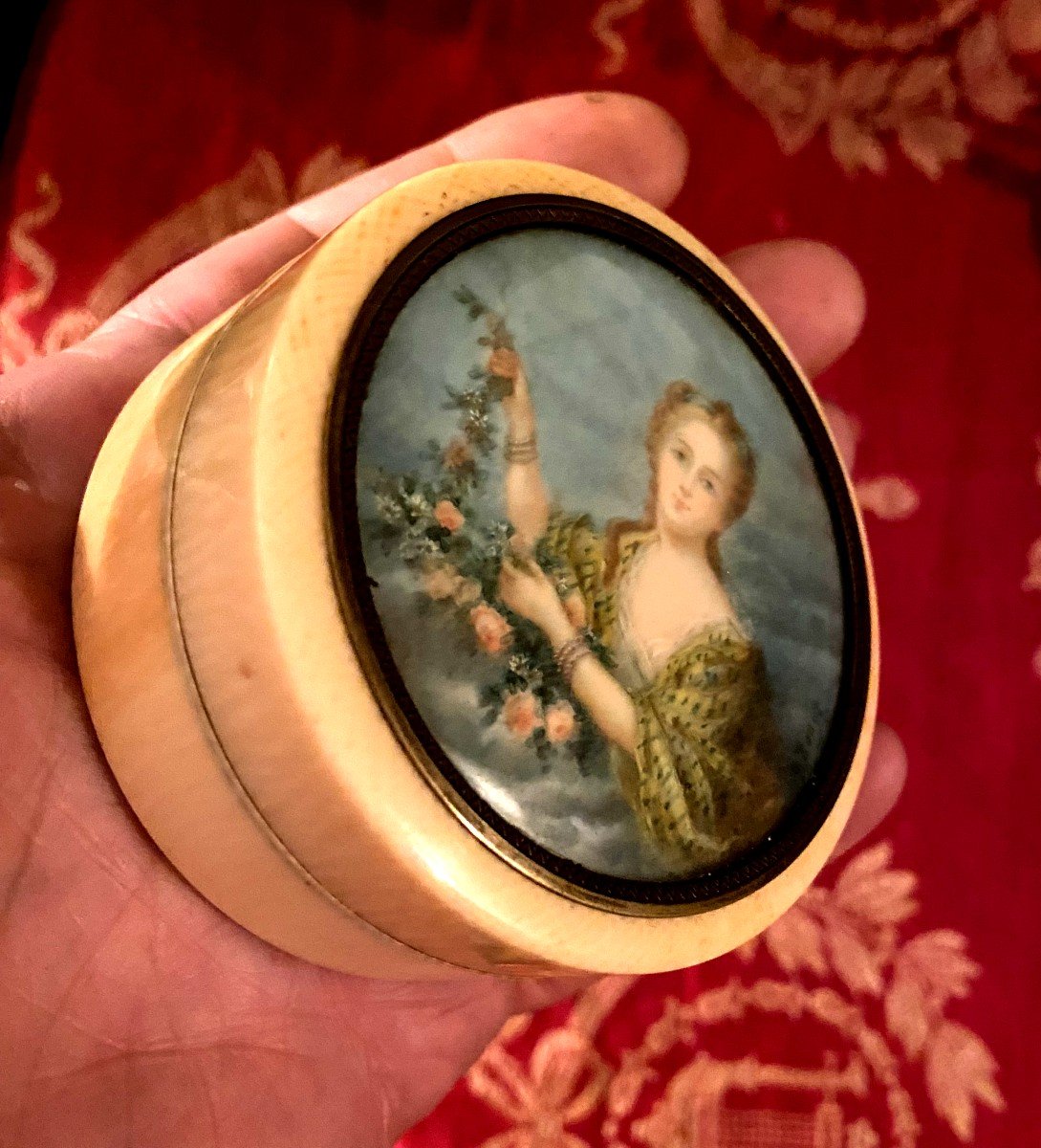 Elégant Poudrier En Ivoire d'époque Louis XVI, Avec Une Belle Miniature d'Une Dame De Qualité "-photo-6