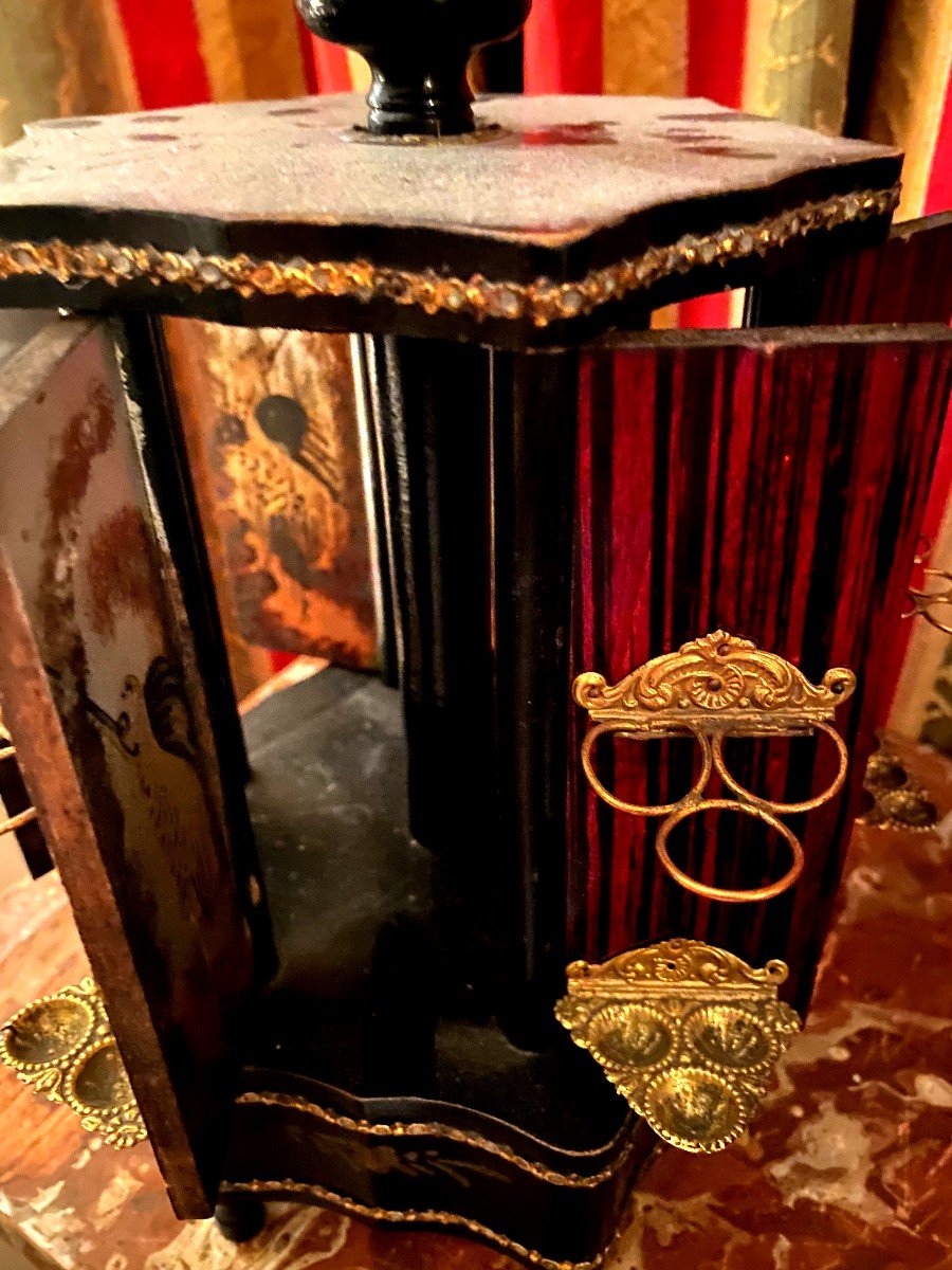 Beautiful "kiosk" Napoleon III Cigar Display Stand Black Lacquered Wood 8 Retractable Doors Musical-photo-1