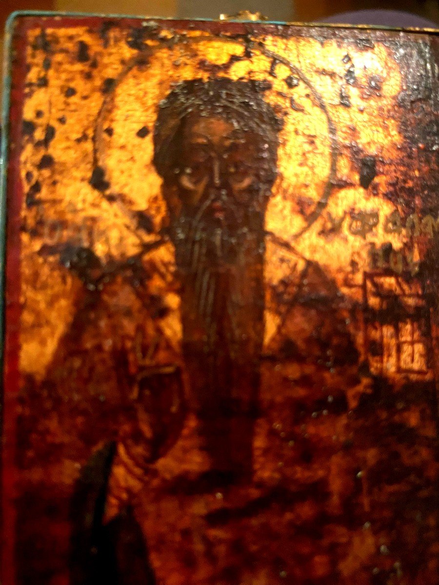   Icône  Diptyque De Voyage très rare, Grec à l'Image Du  Christ Et De Saint-Paul d'époque 17ème-photo-3