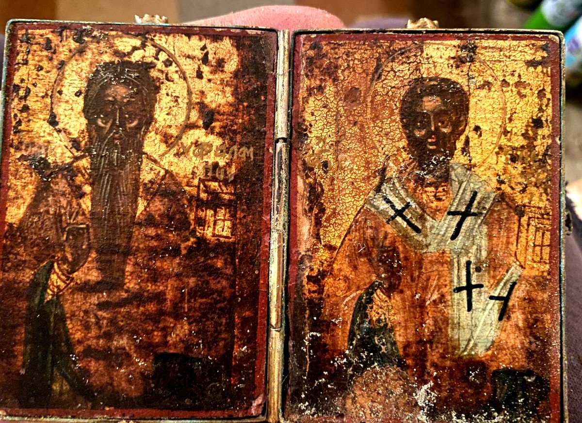 Rare And Beautiful Greek Travel Diptych With The Image Of Christ And Saint-paul From The Early 18th Century-photo-4