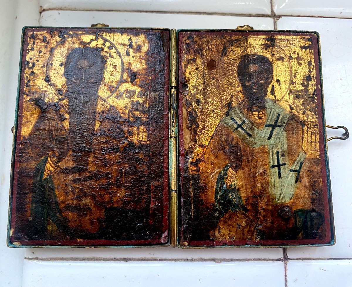 Rare And Beautiful Greek Travel Diptych With The Image Of Christ And Saint-paul From The Early 18th Century-photo-5