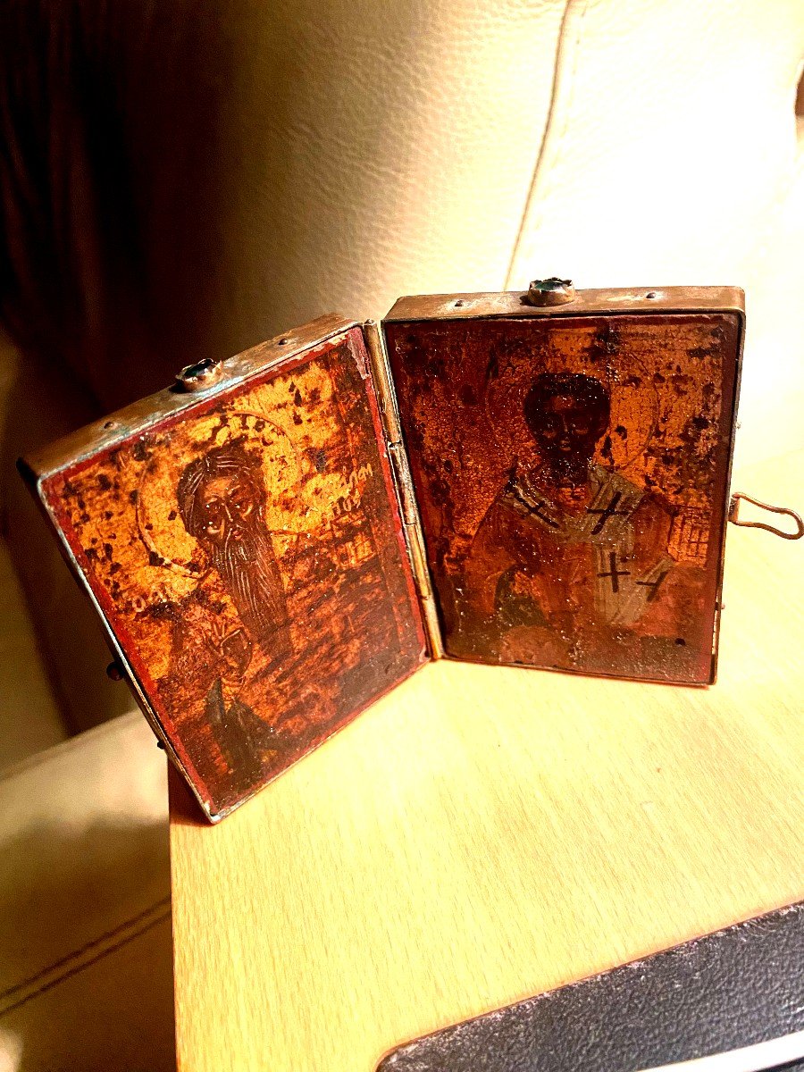 Rare And Beautiful Greek Travel Diptych With The Image Of Christ And Saint-paul From The Early 18th Century-photo-6