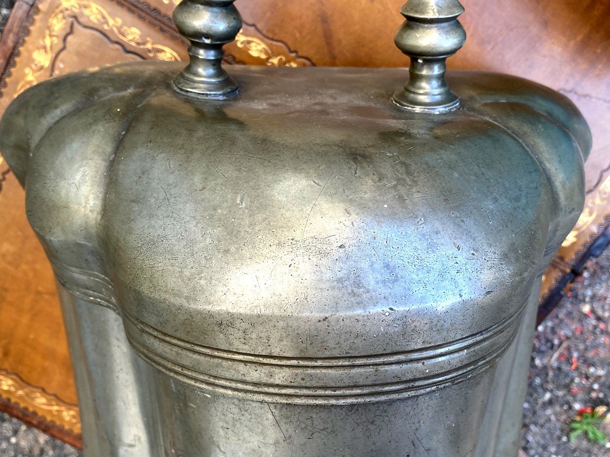 Very Beautiful 18th Century Pewter Fountain With Coat Of Arms On Its Base And Walnut Panel, Louis XV-photo-5