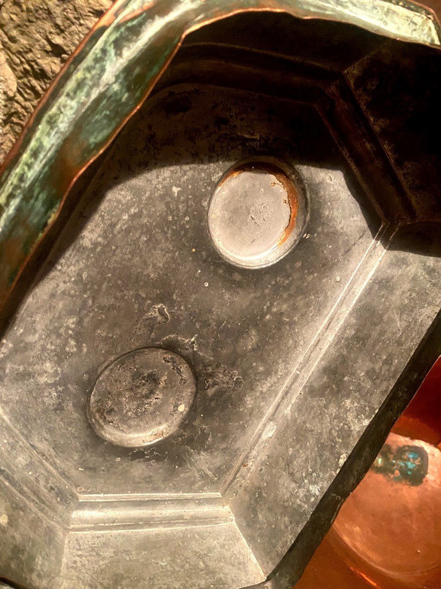 Large Charles X Wall Fountain, Red Copper Ca Monogram Chiseled With Laurel Leaves-photo-4