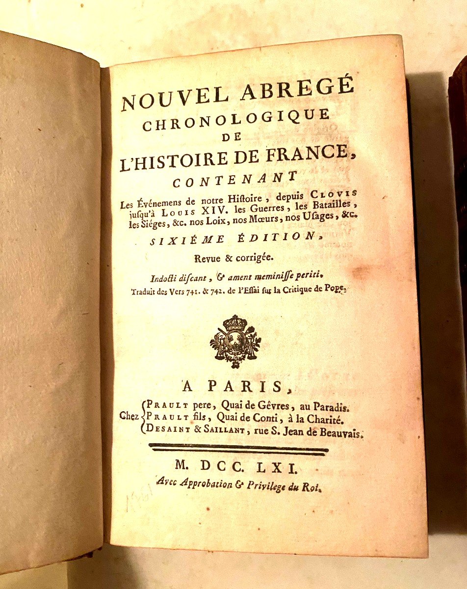 2 Volumes 1761, "new Chronological Summary Of The History Of France" By President Hénault-photo-3