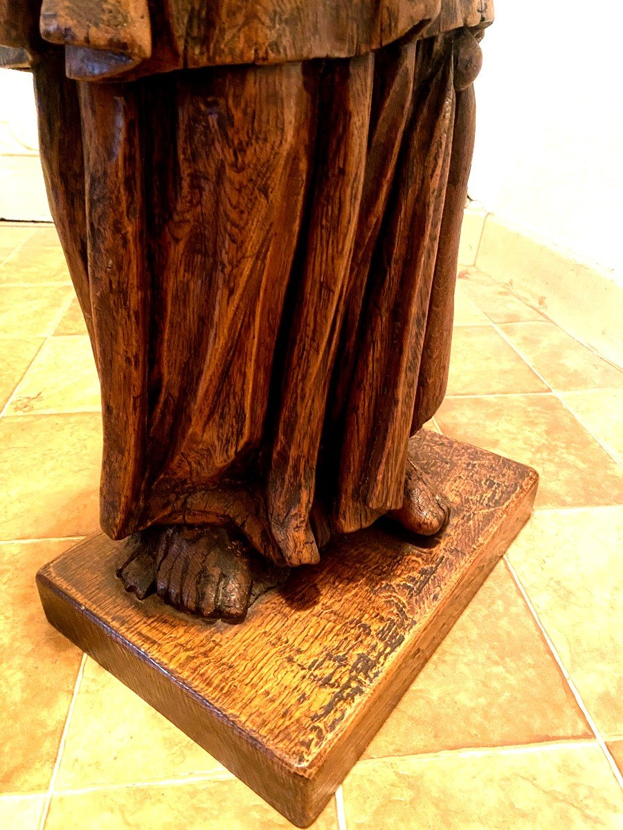Statue En Chêne : Saint Jean De Grande Taille, 17ème, En Chêne Sculpté Blond Debout En Bon état-photo-3