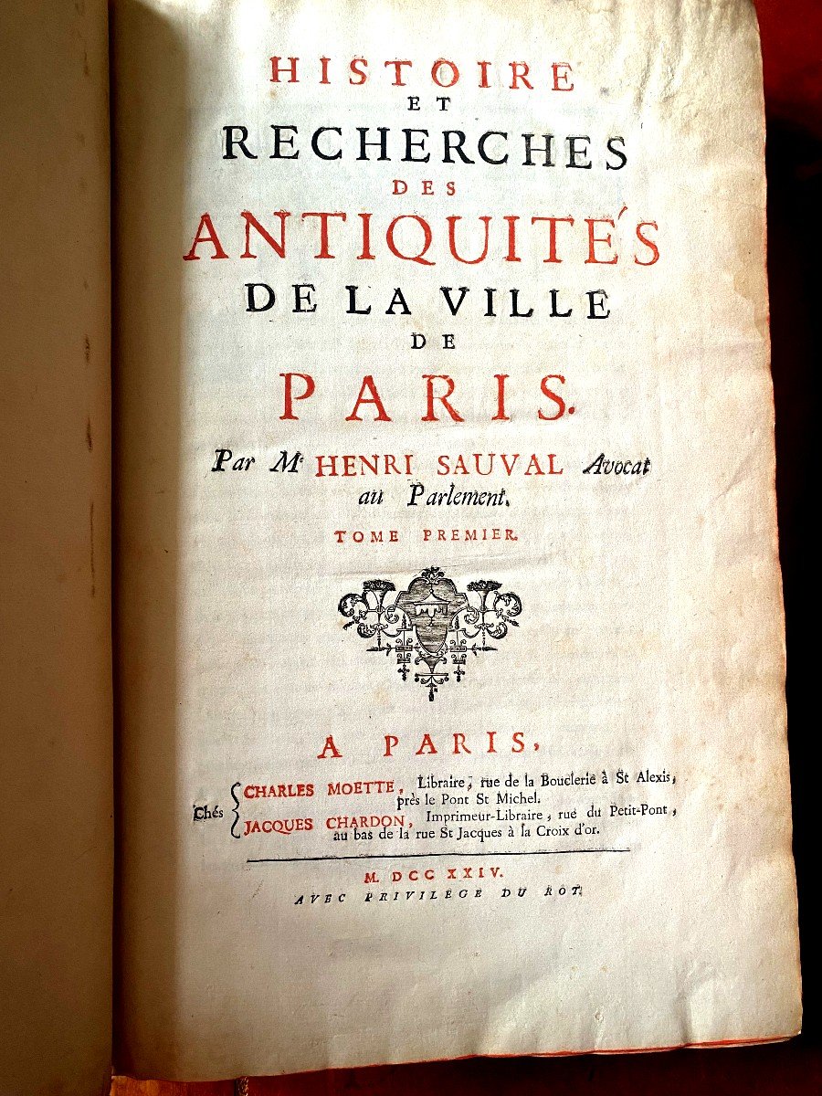 3 Volume In Folio" Histoire Et Recherches Des Antiquités De La Ville De Paris" . H. Sauval 1724-photo-2