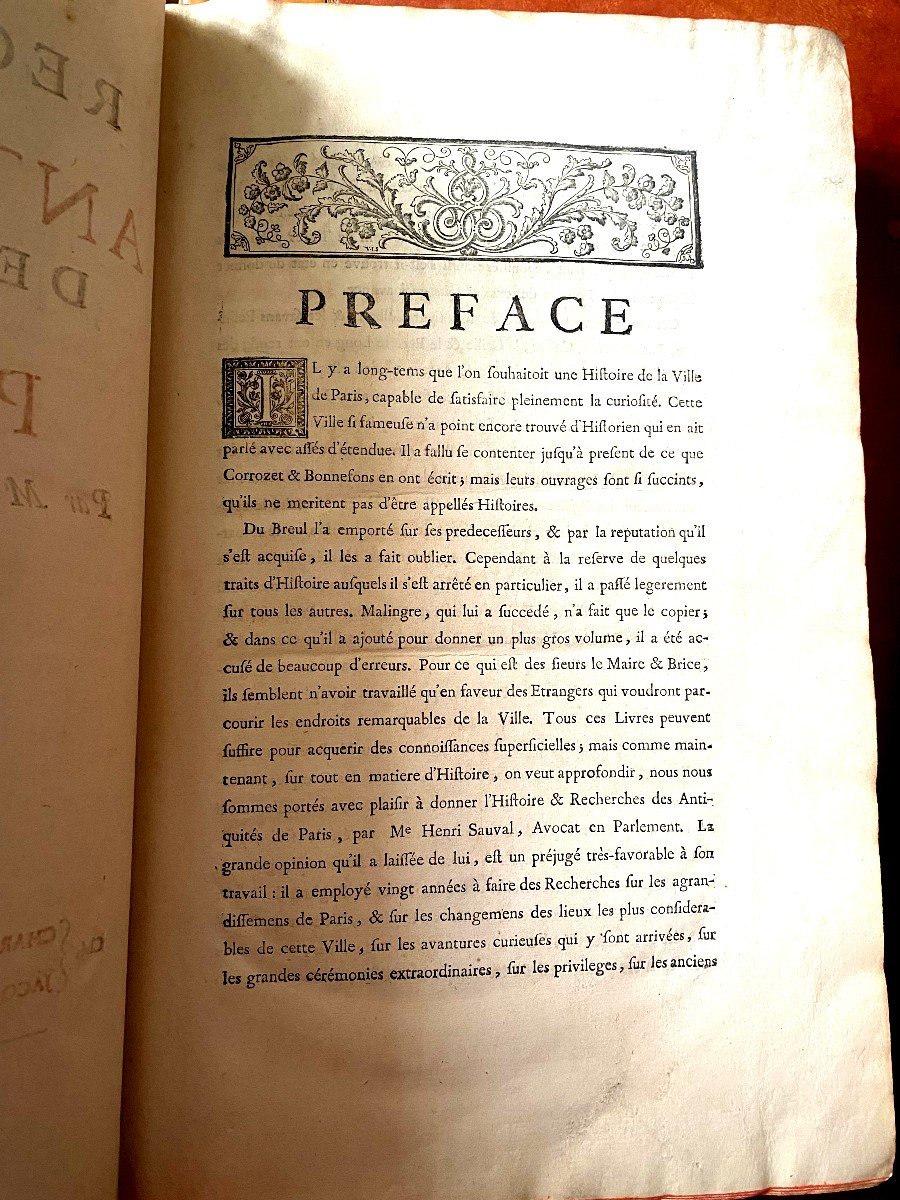 3 Volume In Folio" Histoire Et Recherches Des Antiquités De La Ville De Paris" . H. Sauval 1724-photo-1