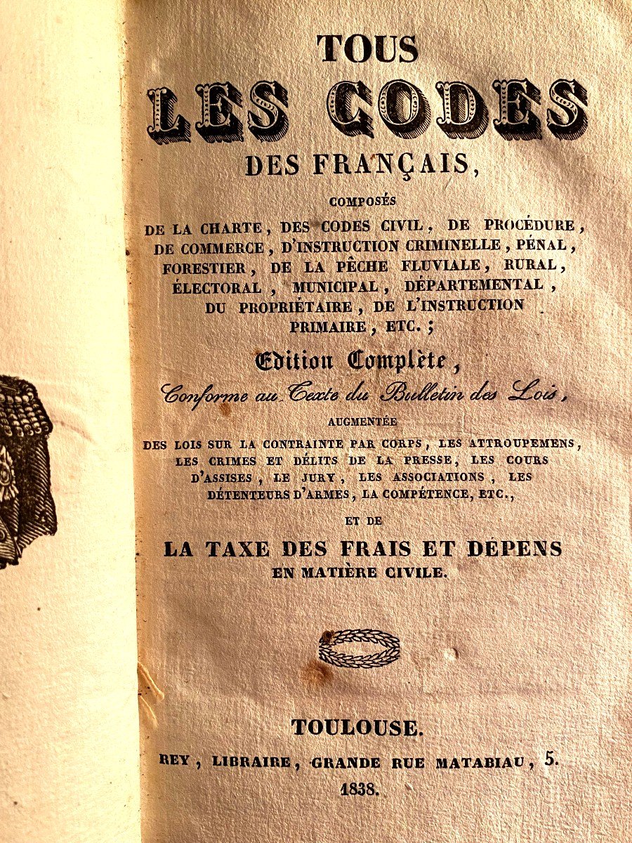 Joli Volume In 16 De Tous Les Codes Des Français à Toulouse 1838-photo-3