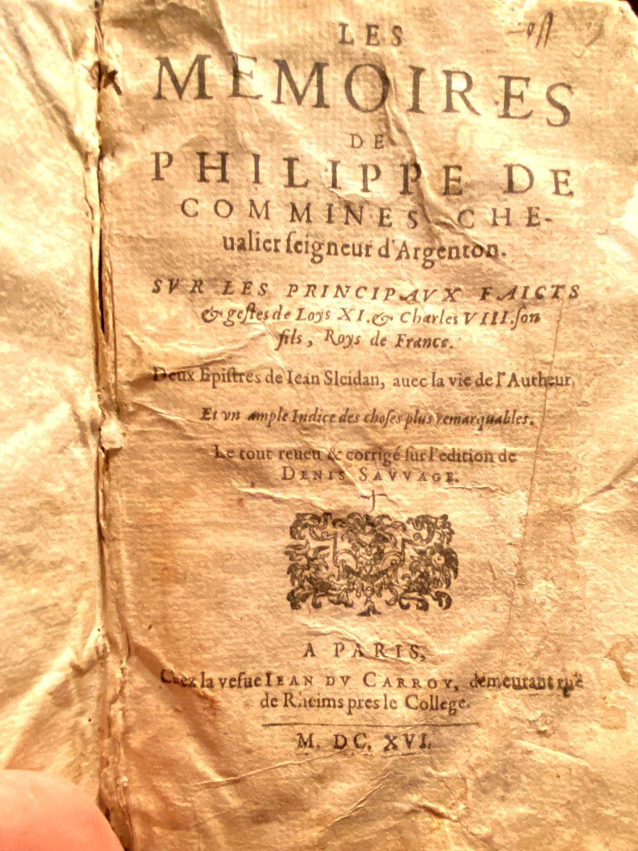 Les Mémoires De Philippe De Commines Chevalier Seigneur d'Argenton, 1 Volume In 8, à Paris 1616-photo-2