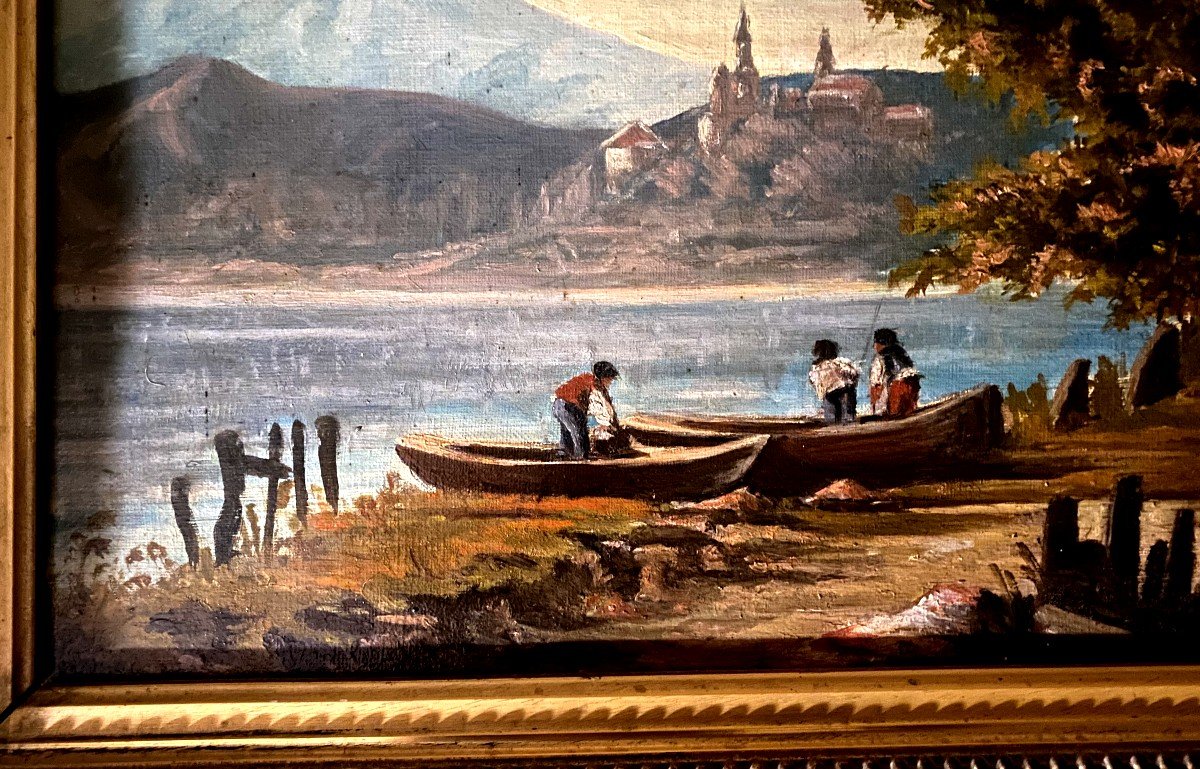 Beautiful Large Painting Painted On Canvas In Beautiful Format 12 Landscape Of Fishermen At The River Late 19th-photo-2