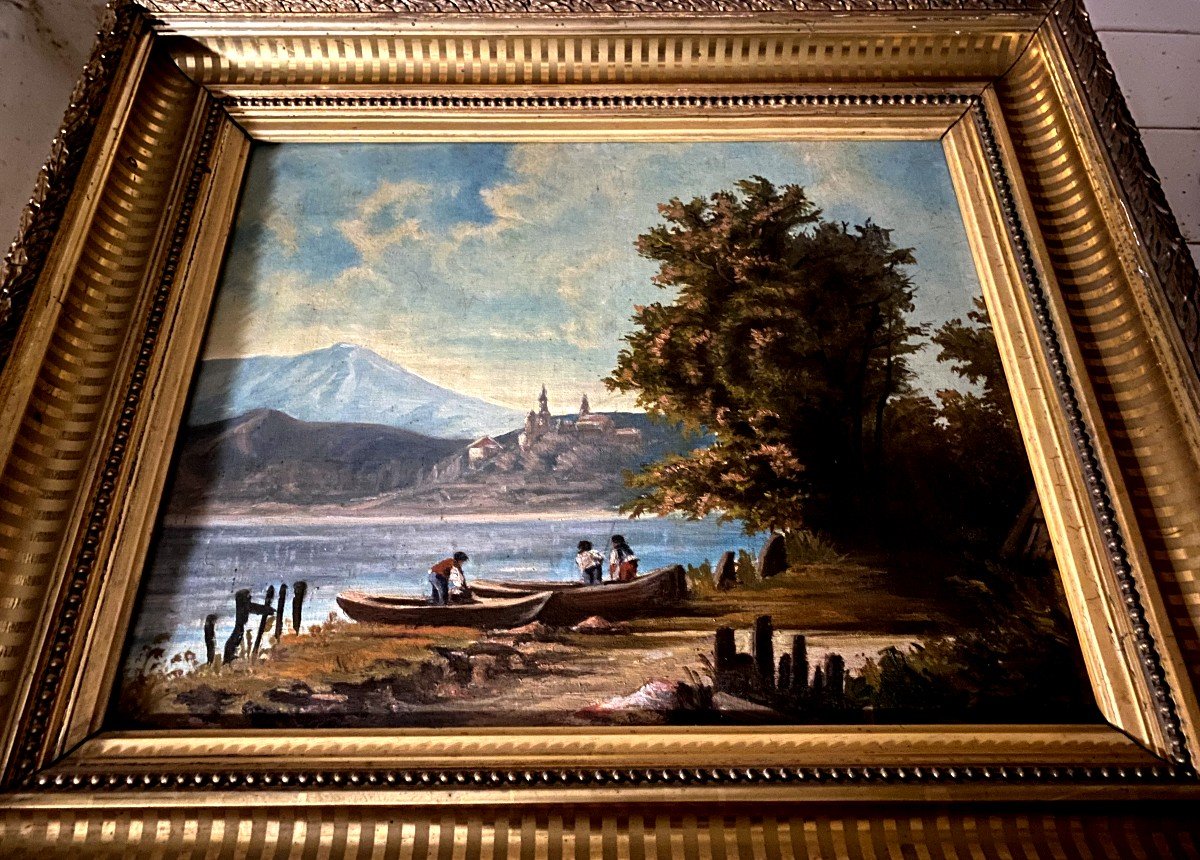 Beautiful Large Painting Painted On Canvas In Beautiful Format 12 Landscape Of Fishermen At The River Late 19th-photo-4