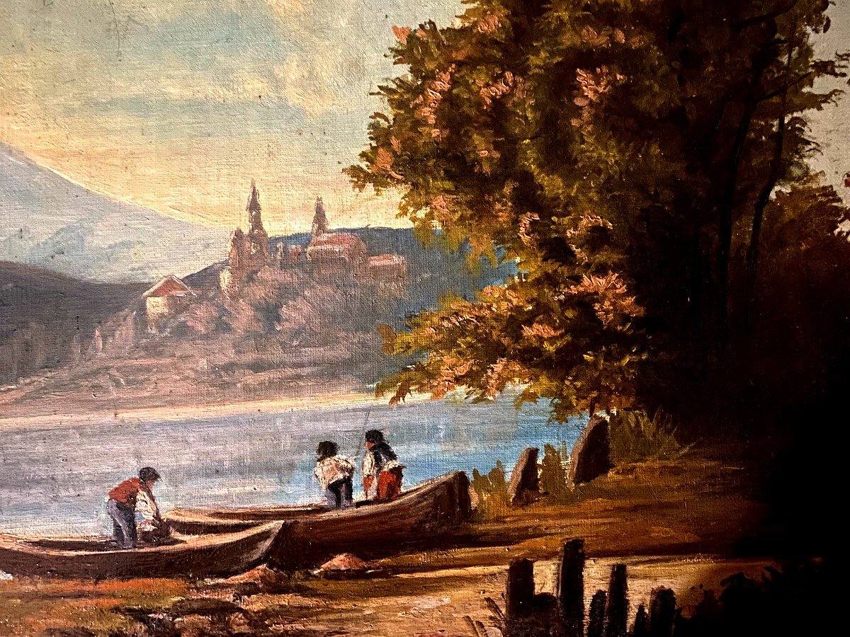 Beautiful Large Painting Painted On Canvas In Beautiful Format 12 Landscape Of Fishermen At The River Late 19th-photo-1