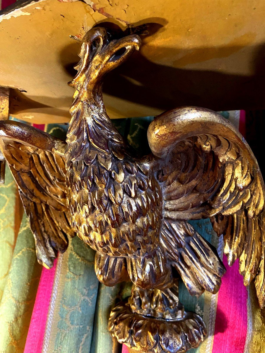 Rare Wall Light Console In Gilded Wood With Imperial Eagle With Outstretched Wings Late 18th Century-photo-2