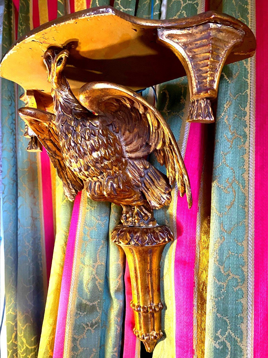 Rare Wall Light Console In Gilded Wood With Imperial Eagle With Outstretched Wings Late 18th Century-photo-4