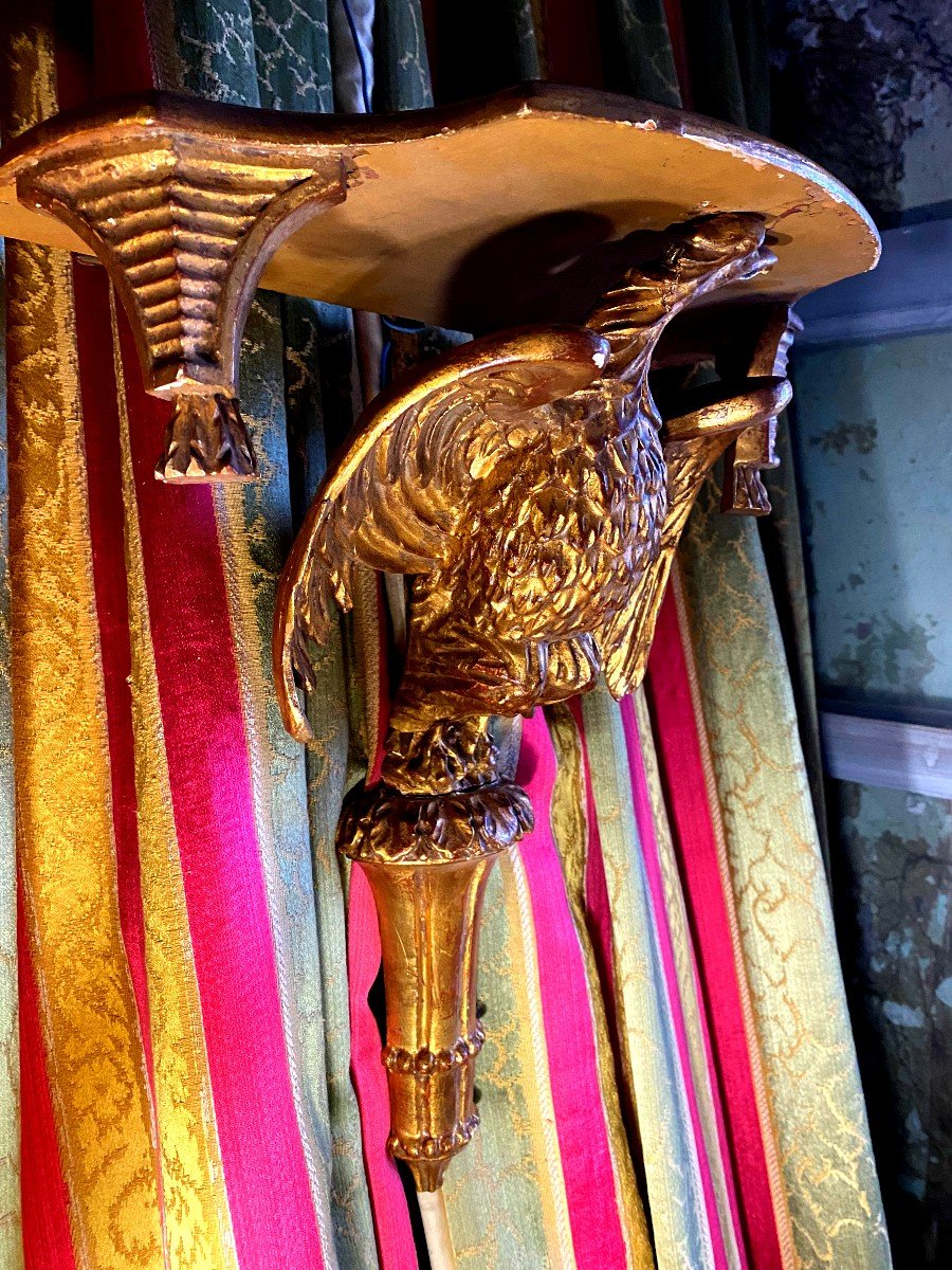 Rare Wall Light Console In Gilded Wood With Imperial Eagle With Outstretched Wings Late 18th Century-photo-1