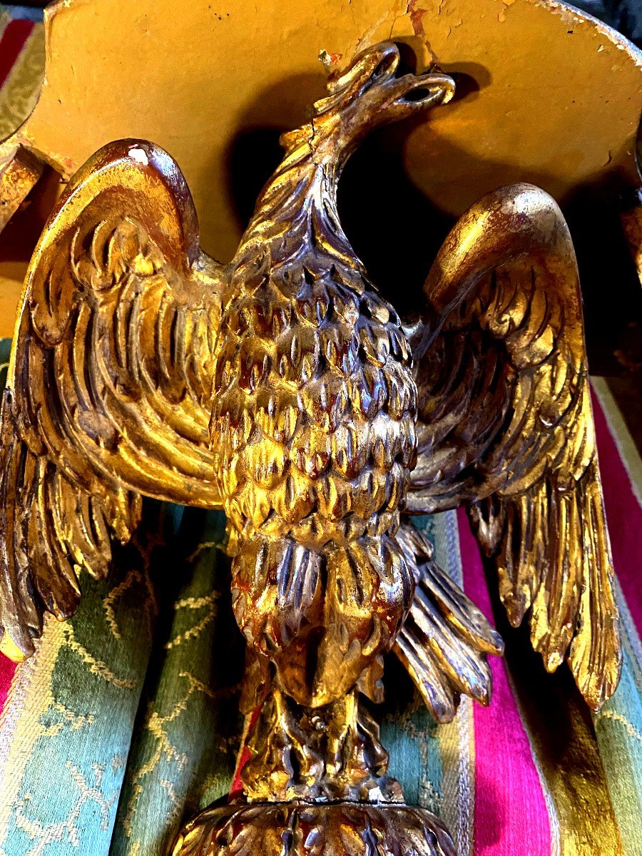 Rare Wall Light Console In Gilded Wood With Imperial Eagle With Outstretched Wings Late 18th Century-photo-2