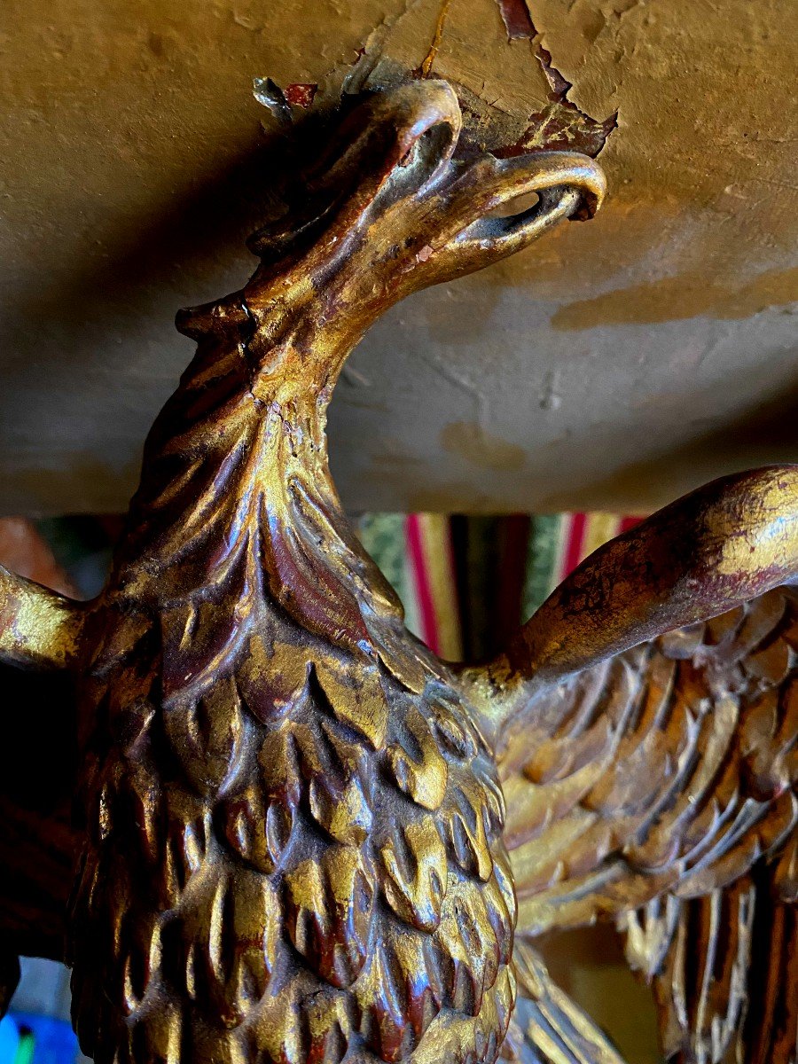 Rare Wall Light Console In Gilded Wood With Imperial Eagle With Outstretched Wings Late 18th Century-photo-6