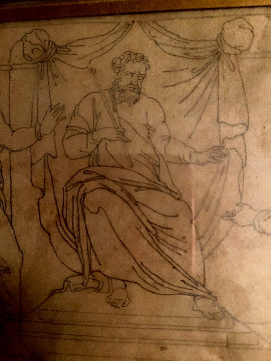 Beautiful Fine Lead Line Drawing Homage To Saint Peter, From The 18th Century To The Early 19th Century-photo-5
