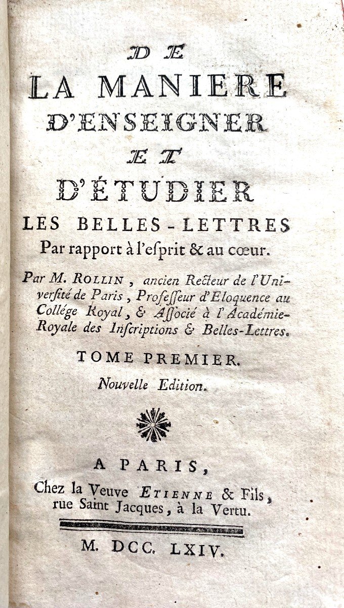 On The Way Of Teaching And Studying Belles-lettres, By Rollin, In Paris 1764 Vv Etien-photo-3