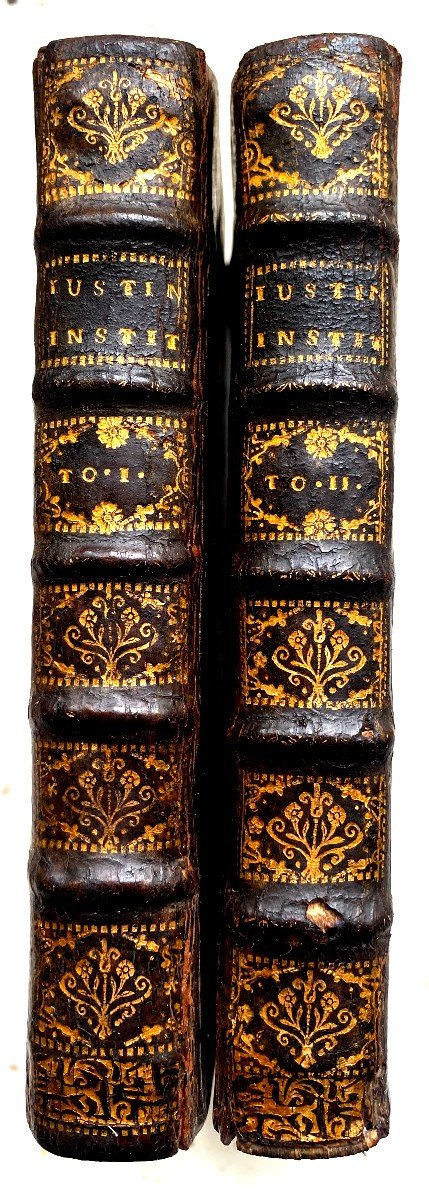 The Institutions Of Justinian Divided Into 4 Books, In Two Small Volumes In 12 In Parisiis 1713