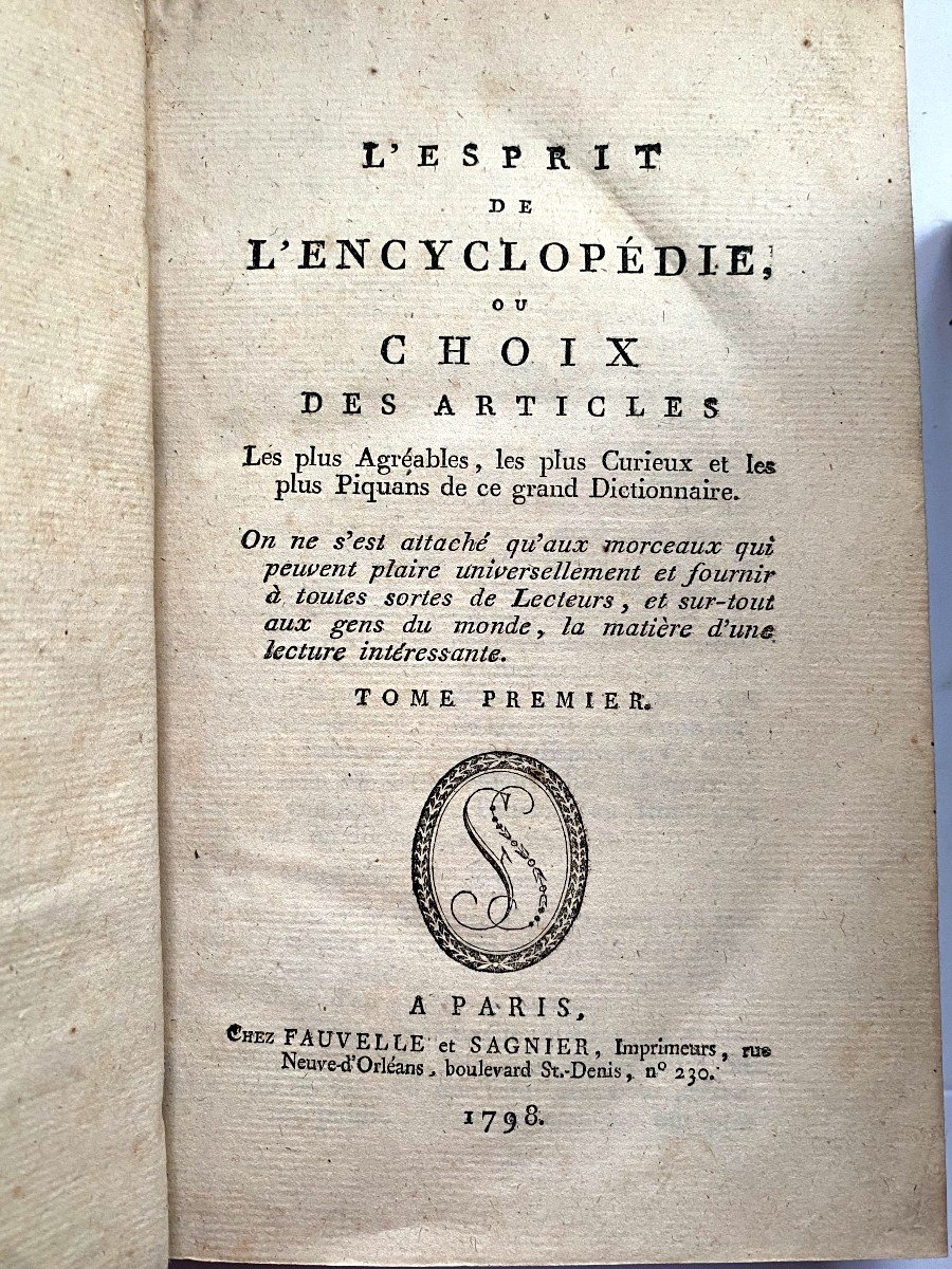 Dans Sa Belle Reliure En Veau Glacé : l'Esprit De l'Encycopédie Ou Choix Des Articles. .a Paris-photo-3