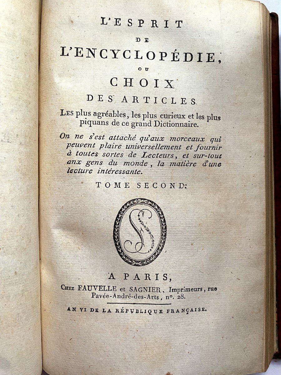 Dans Sa Belle Reliure En Veau Glacé : l'Esprit De l'Encycopédie Ou Choix Des Articles. .a Paris-photo-1