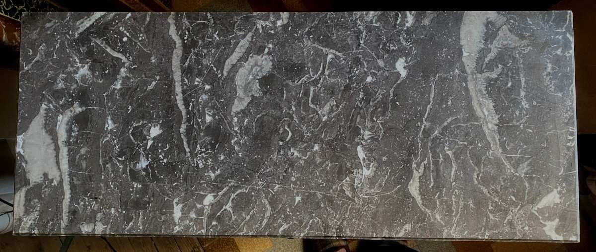 Belle  Console , 18ème Desserte Dessus Marbre Gris  Pyrénées Pieds Fuseaux étagère  Entretoise-photo-8