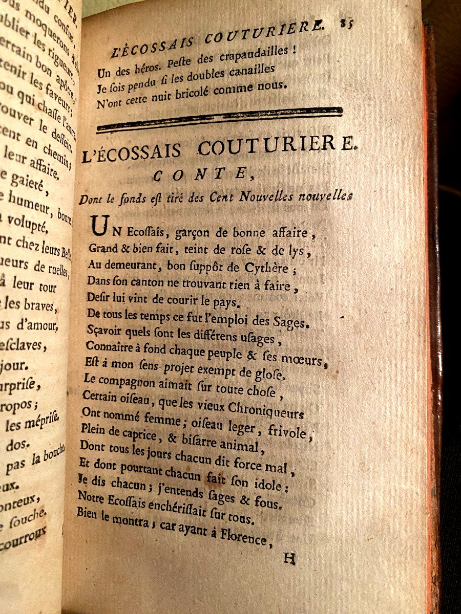 "le Singe De La Fontaine " Où Contes Et Nouvelles En Vers Par De Theis Rare Volume In 12 , 1773-photo-3
