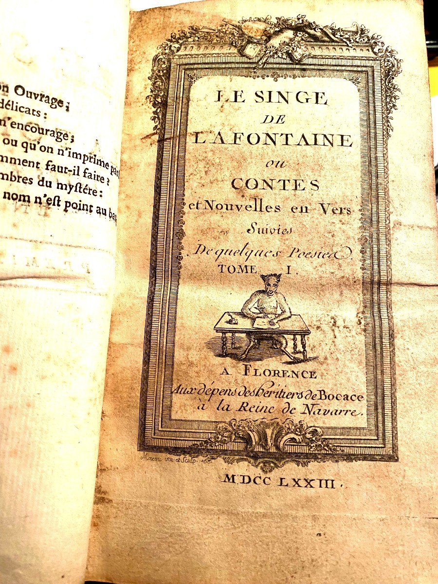 "le Singe De La Fontaine " Où Contes Et Nouvelles En Vers Par De Theis Rare Volume In 12 , 1773