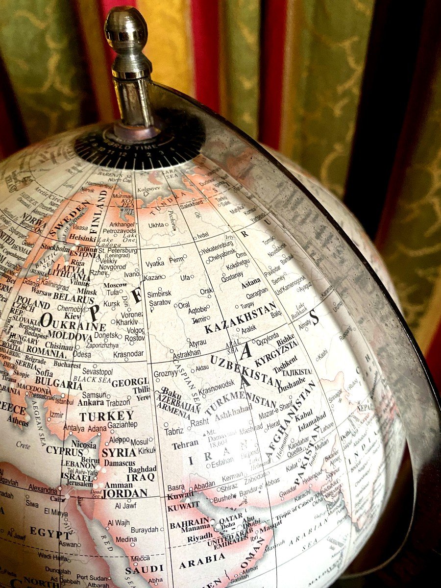 Terrestrial Globe 1950s In Boiled Cardboard On Its Light-colored Chrome Base, Original-photo-3