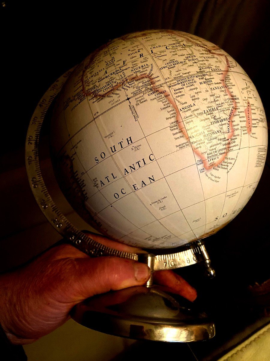 Terrestrial Globe 1950s In Boiled Cardboard On Its Light-colored Chrome Base, Original-photo-4