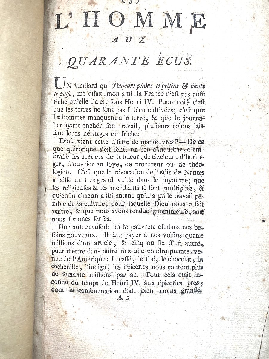 1 Vol In 8 Genève 1768 , "l'homme Aux Quarante écus"  Edition Originale F.m. Arouet De Voltaire-photo-2