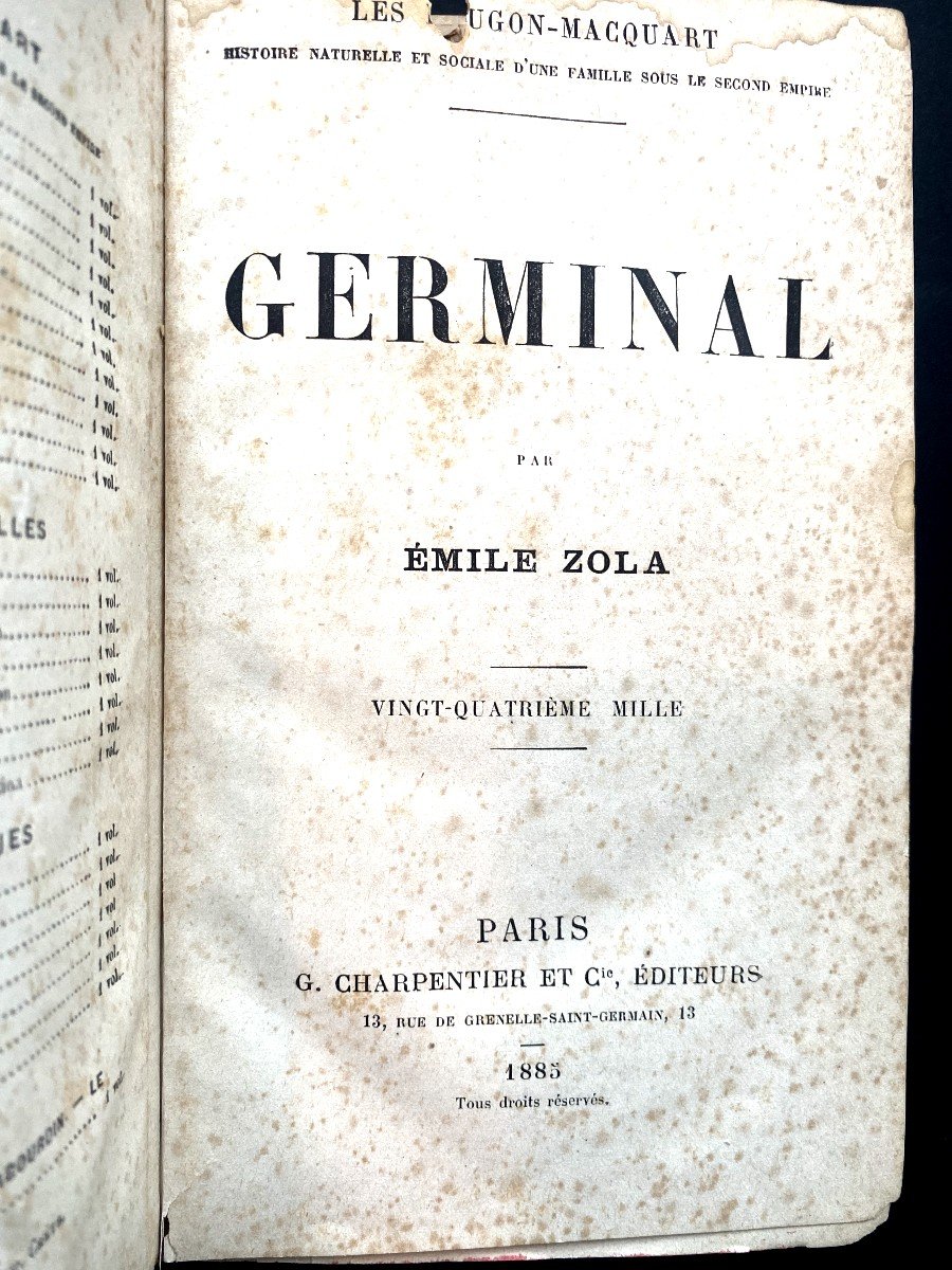 "germinal" Original Edition Of The Suite Les Rougon-macquart By Emile Zola Paris1883 Dedicated-photo-3