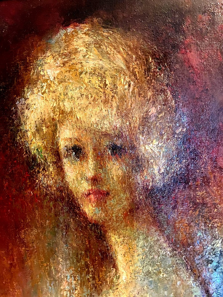 Beautiful Portrait "young Girl" Oil On Canvas 1960, Bernard Peintre De l'Isle-adam. 1916-2006 -photo-4