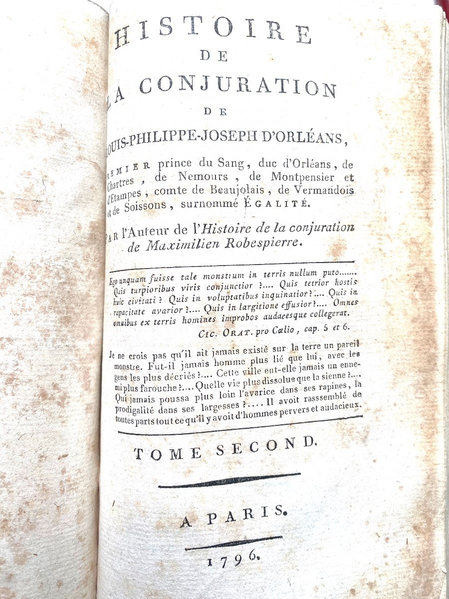 2 Forts Vol. In 8 Cartonnage D History Of The Conjuration Of The Duke Of Orléans And Robespierre, 1796-photo-3