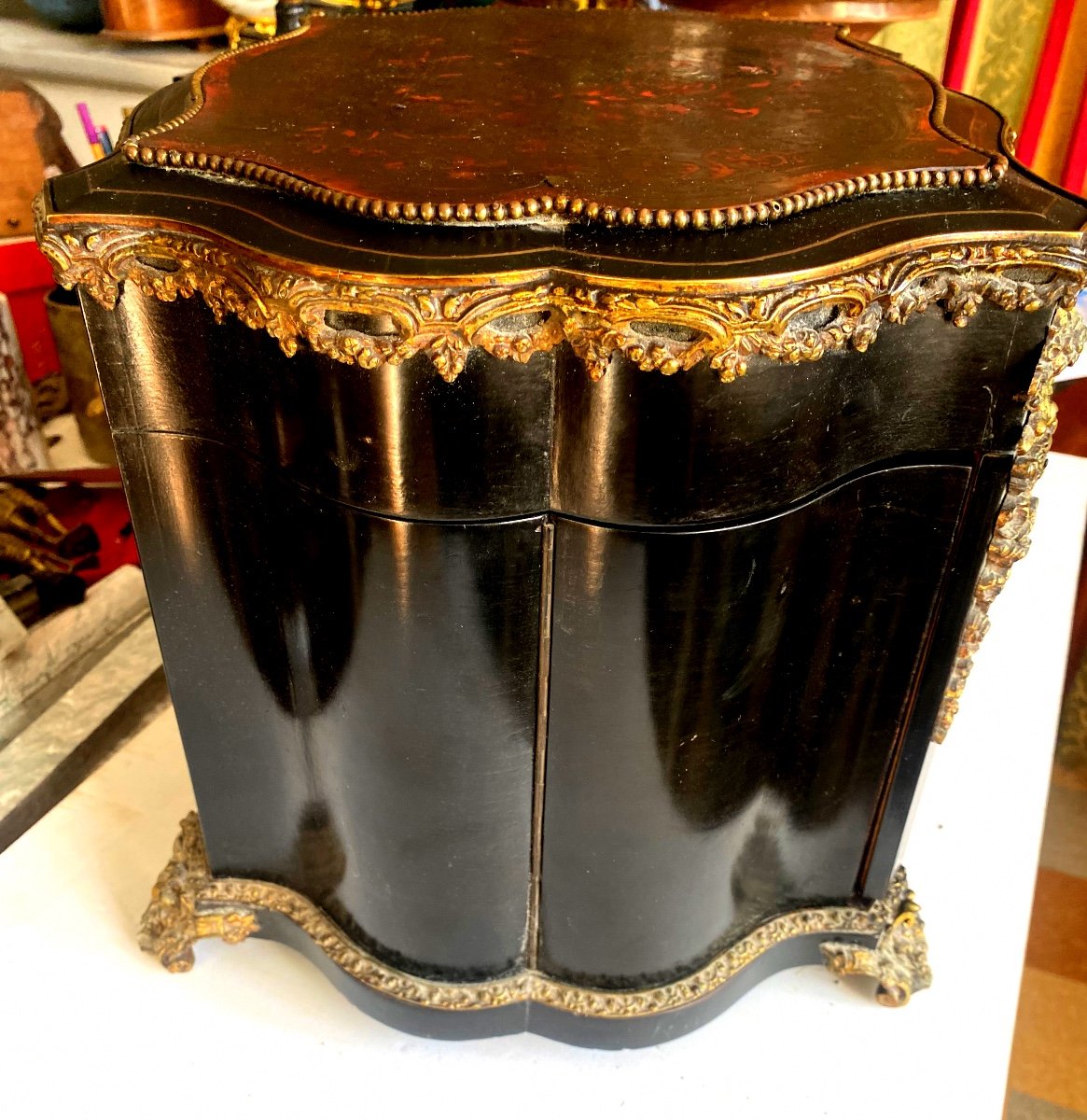 Rare And Beautiful Salon Liqueur Cabaret In Very Ornate Red Tortoise Shell Marquetry-photo-1