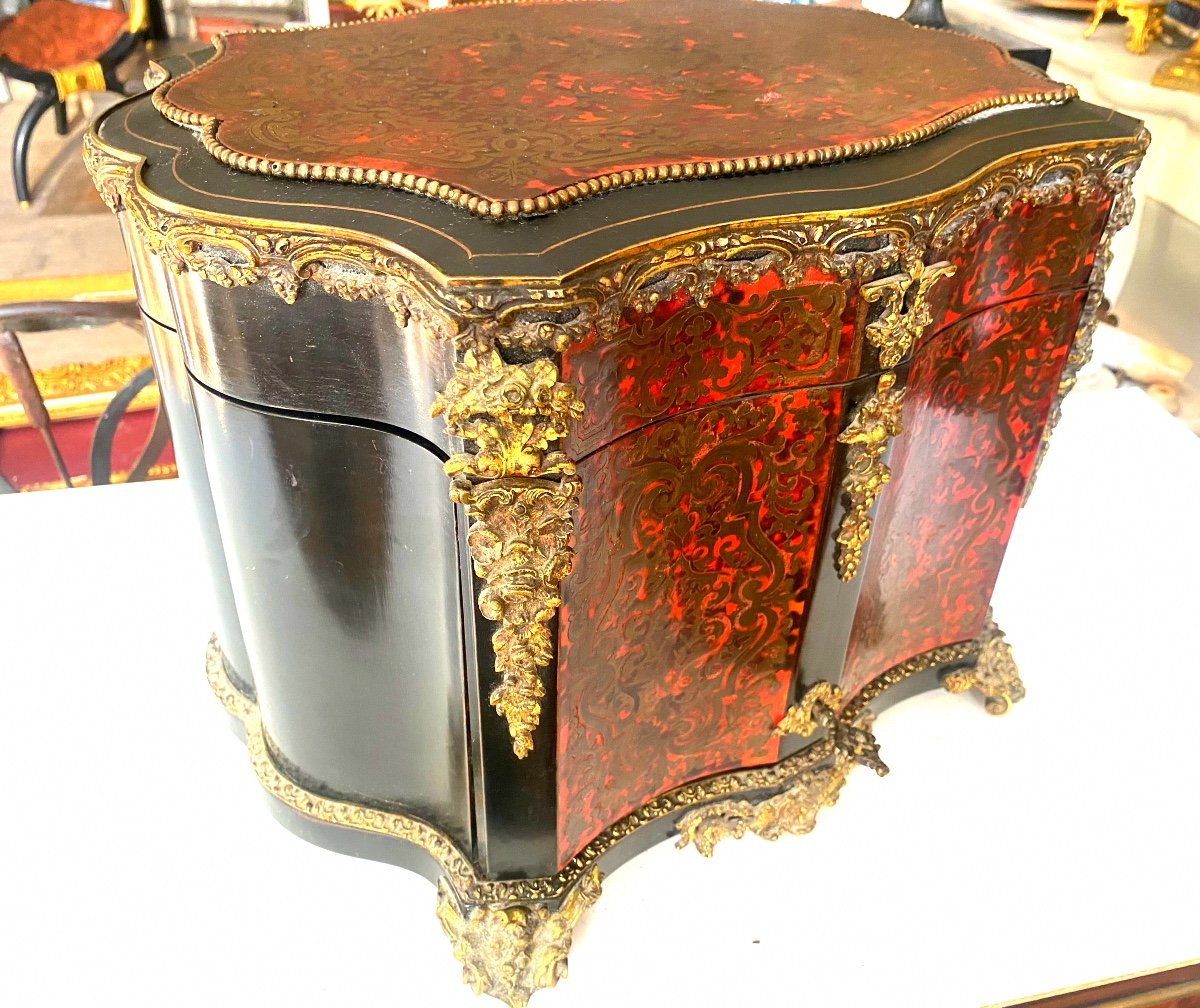 Rare And Beautiful Salon Liqueur Cabaret In Very Ornate Red Tortoise Shell Marquetry-photo-8