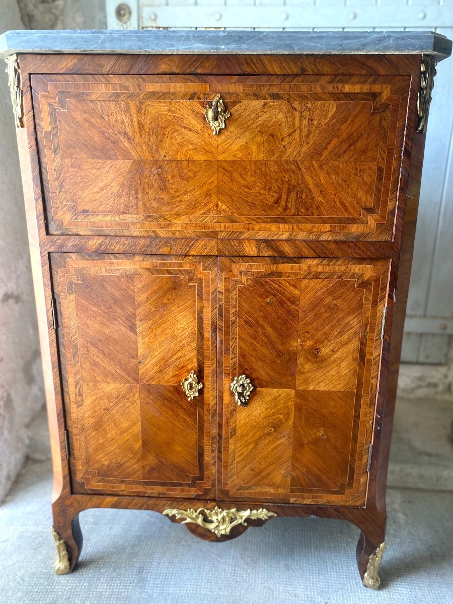 Rare Beautiful Children's Secretary From The Mid-18th Century With Trans Rosewood Frame Motifs.