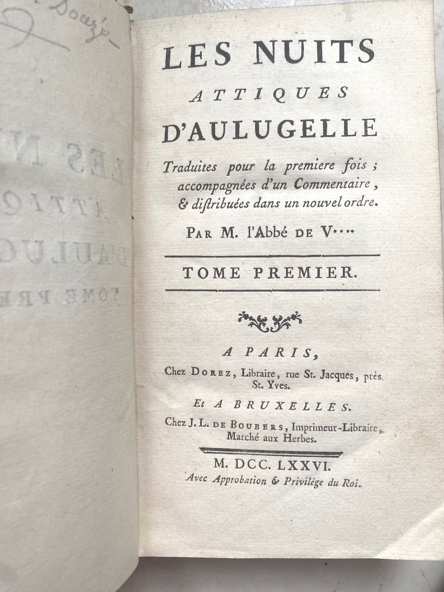In 3 Fine Volumes In 12 From 1776 "the Attic Nights Of Aulugelle," By Mr. Abbot De Verteuil.-photo-3