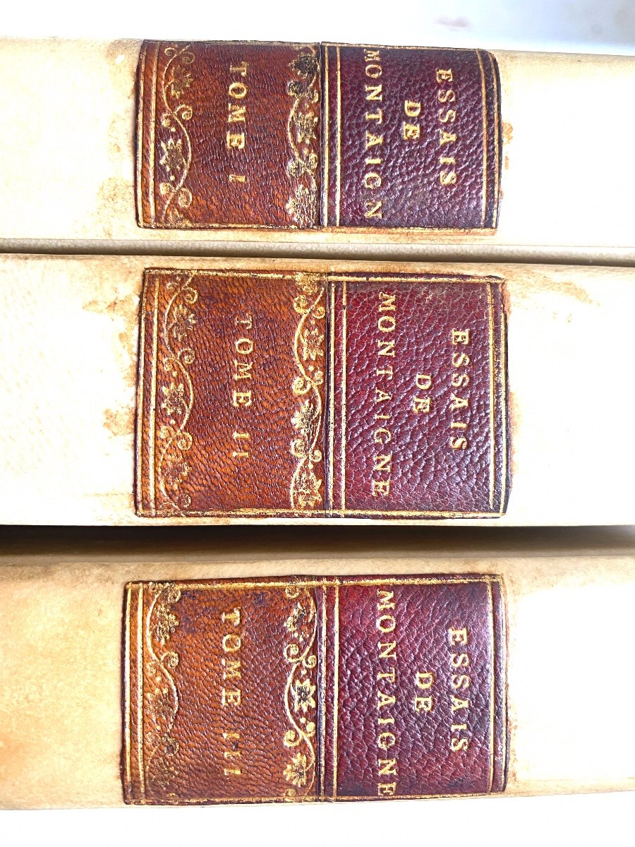  3 Fine Volumes In 8 White Velin Spine "essays By Michel De Montaigne. In Paris 1783, Jf Bastien-photo-2