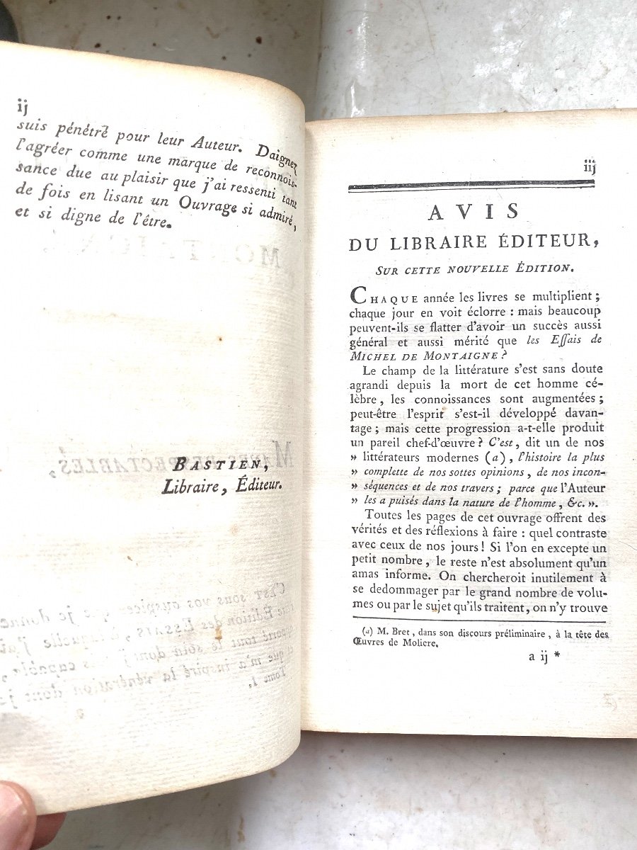  3 Fine Volumes In 8 White Velin Spine "essays By Michel De Montaigne. In Paris 1783, Jf Bastien-photo-3