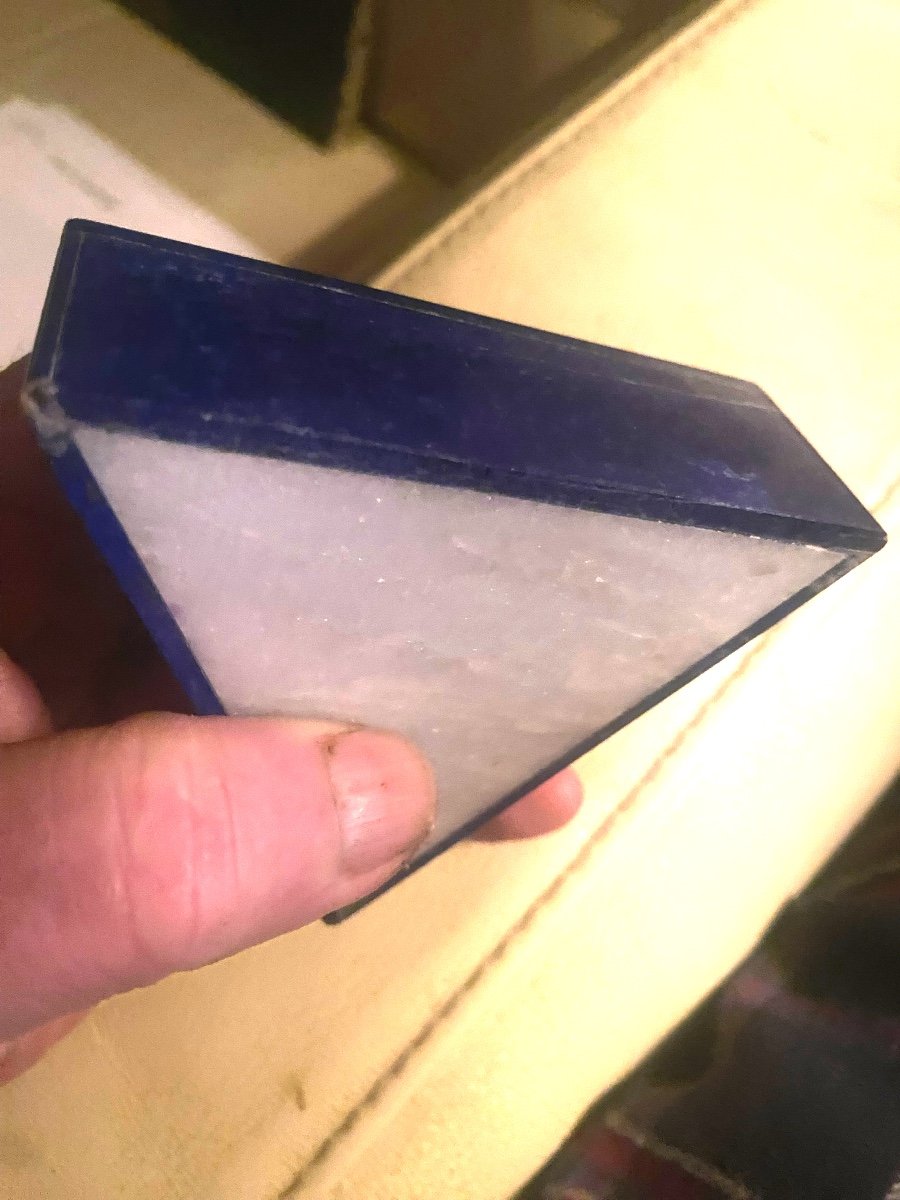 Triangular Dice Box In Lapis Lazuli From The 1930s And Six Dice In Semi-precious Stone -photo-4