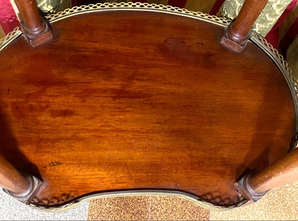 Pair Of Oval Tables In Mahogany And Double Gallery Veneer, Brèche Du Tholonet Marble Top.-photo-3
