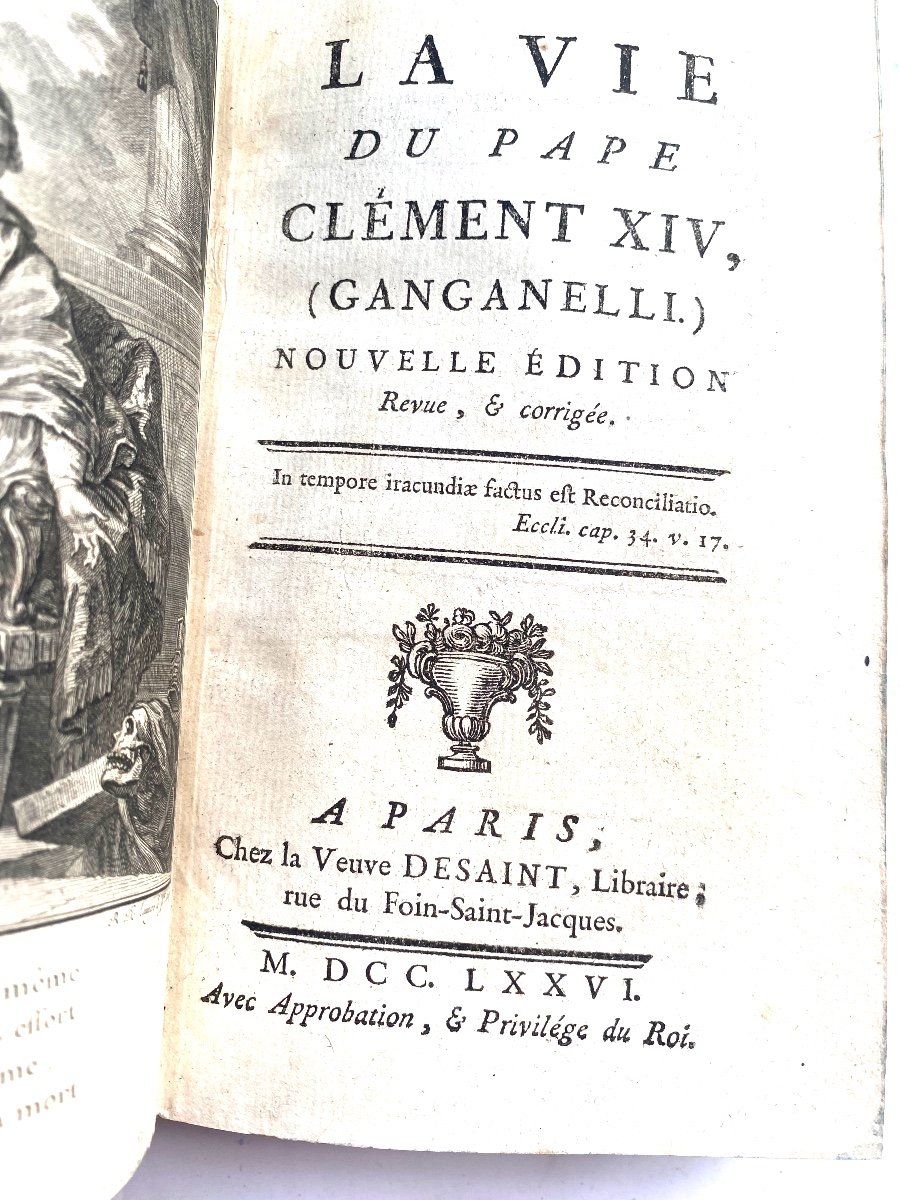 De La Bibliothèque Du Marquis A. G. Du Plessis " La Vie Du Pape Clément XIV , Ganganelli 1776-photo-3