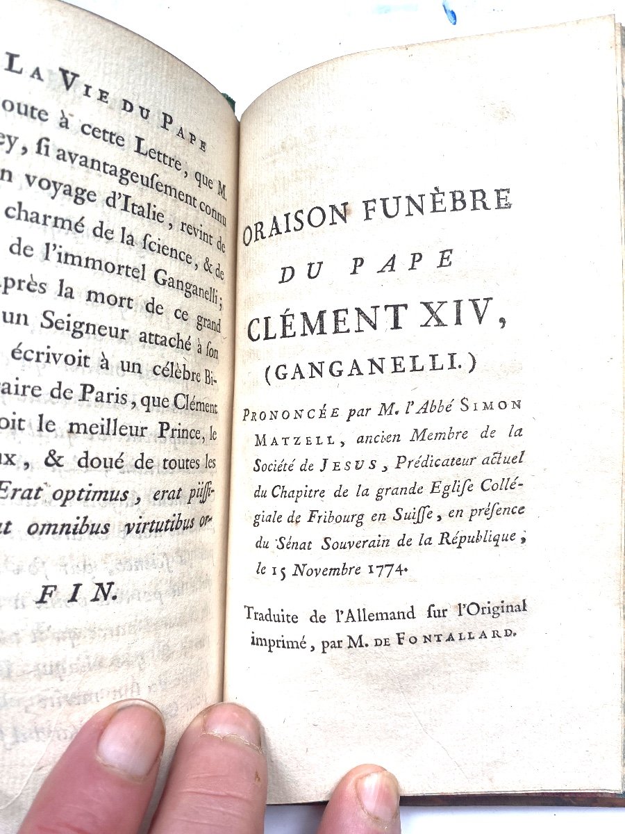 De La Bibliothèque Du Marquis A. G. Du Plessis " La Vie Du Pape Clément XIV , Ganganelli 1776-photo-7
