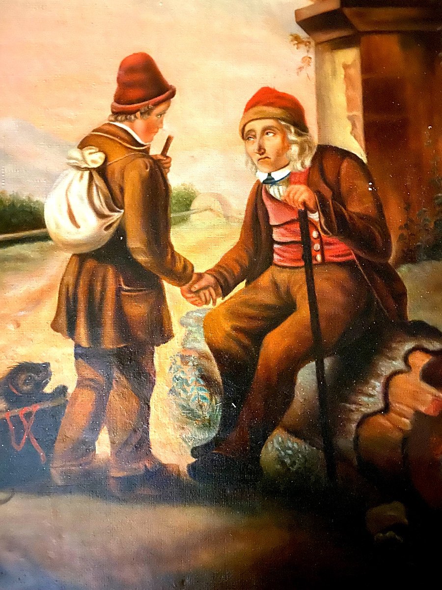  Pretty Italian School Painting Around 1840 In Its Frame "the Handshake" Oil On Canvas-photo-2